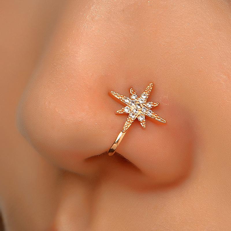 18K Gold Plated Copper Fake Nose Cuff Nose Rings For Women Crystal Non Piercing Gold Plated Clip On Nose Clip Hiphop Faux Body Jewelry Wholesale Price