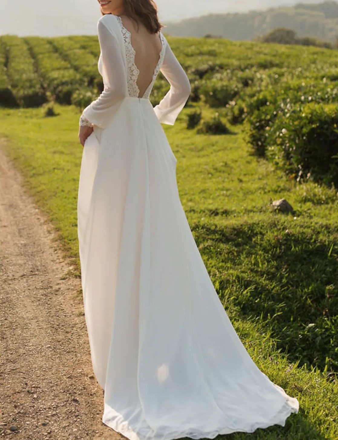 Beach Open Back Wedding Dress 2023 A-Line Long Sleeves Lace Appliques Chiffon Bridal Gowns Women Summer Sexy Robe de Mariage