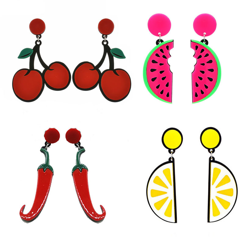 Creative Fruit Earrings Watermelon Lemon Strawberry Cute Vegetable Stud Drop Earrings For Woman Wholesale Children Jewelry