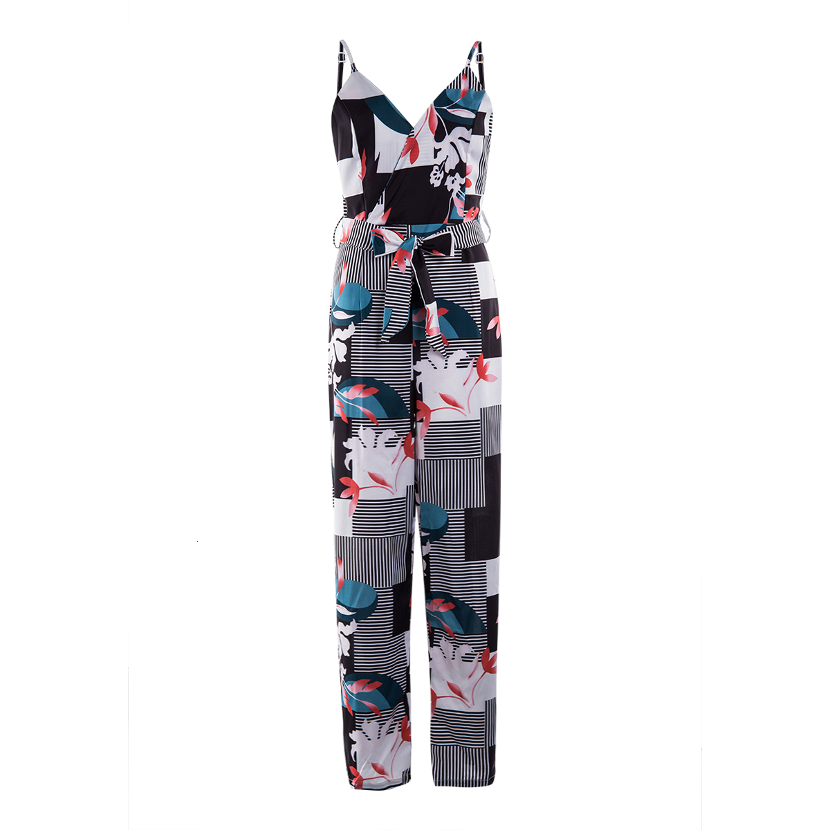 Women's Jumpsuits Rompers Women Wide Leg Long Pants Jumpsuit Floral Printed Sling V-Neck Low Chest Loose Romper Long Jumpsuit Back Zipper Up Summ