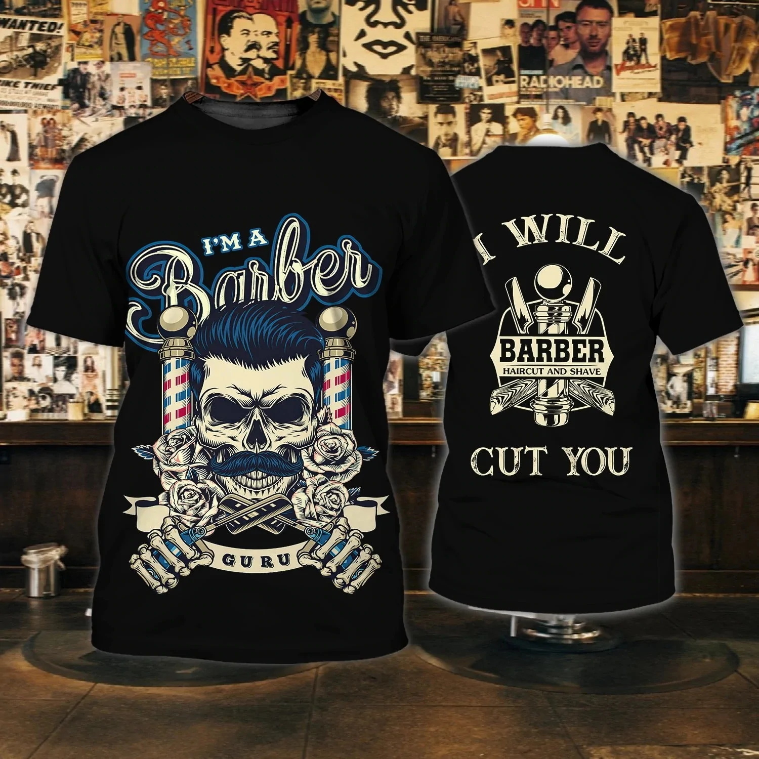 Mens Polos Barber Shop Shirt Mens TShirts 3D Printed Custom Mens Clothing ONeck Oversized Short Sleeve Tops Cool Punk Streetwear 230323