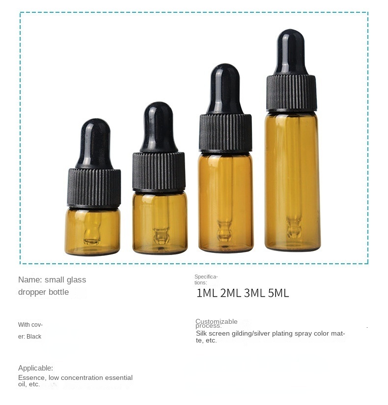 Perfume Bottle 50/100PCS 1-5/ML Essential Oil Glass Refillable Eye Empty Dropper Bottle Container TravelPortable for Essential Oils Perfumes 230323