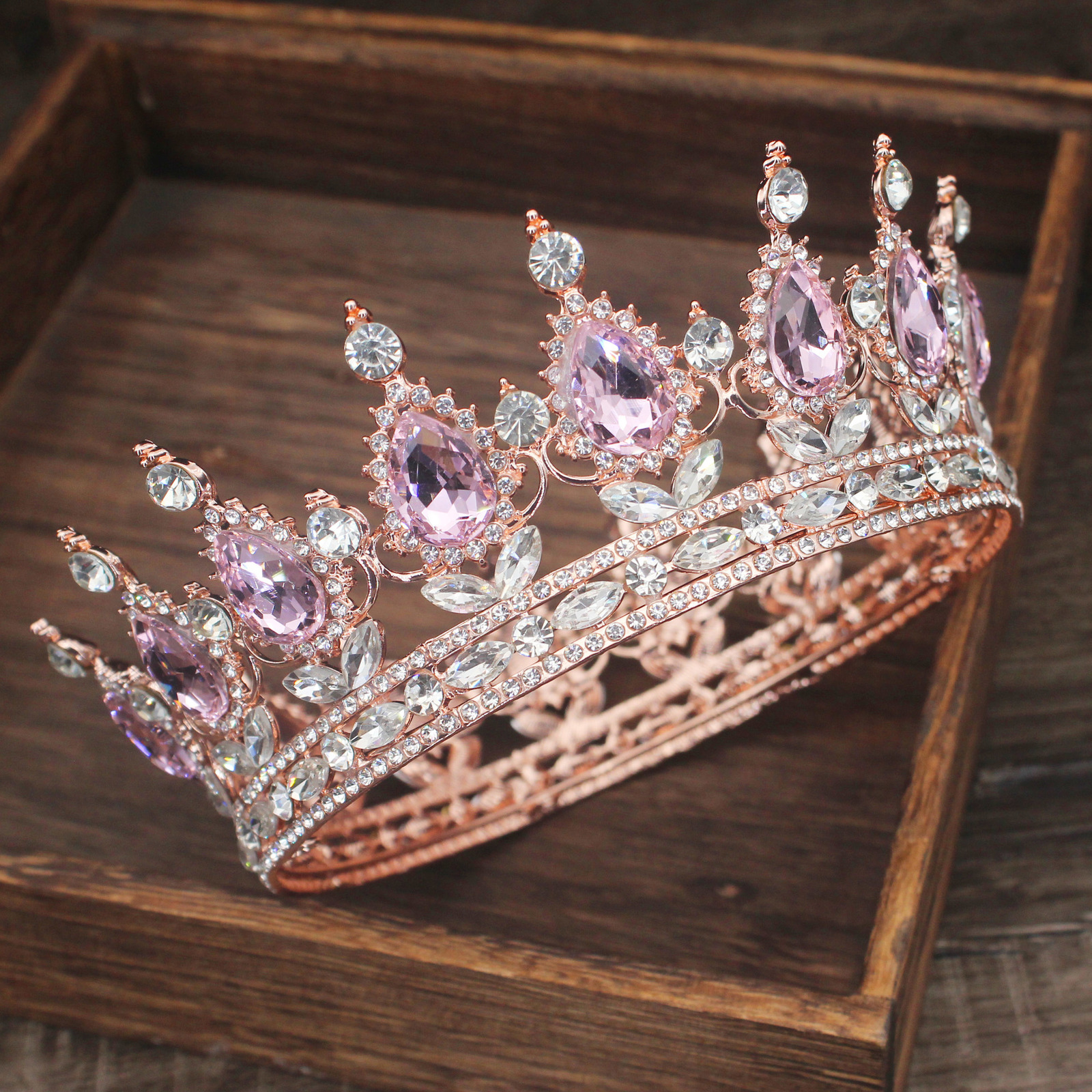 Wedding Hair Jewelry Pink Crystal Tiaras and Crowns Queen Princess Pageant Diadem Women Girl Hair Ornaments Bridal Wedding Hair Jewelry Accessories 23
