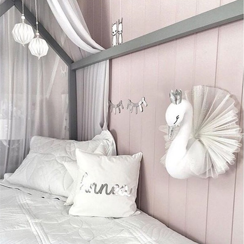 Wall Decor Cute Golden Crown Swan Wall Decor Doll Pink Princess Flamingo soft Stuffed Toy Animal Head Wall Hanging for Kids Room Baby Gift 230323