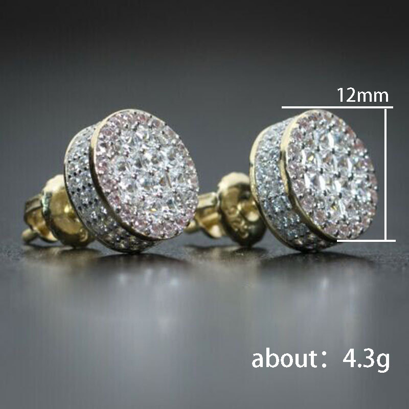 Bling Diamond Earrings Yellow White Gold Plated Shiny Round CZ Studs Earrings Nice Gift For Men W