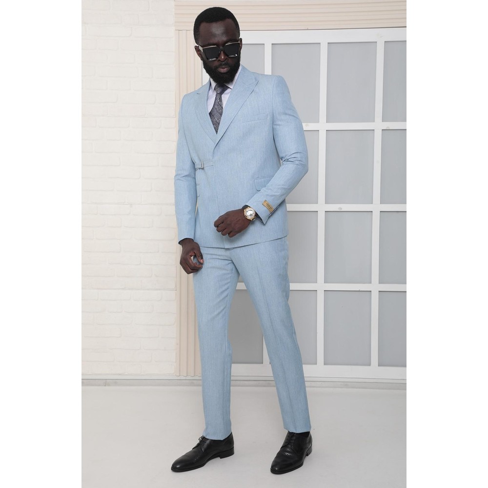 Light Blue Men Wedding Tuxedos Peaked Breasted Mens Business Coat Formal Party Wear Jacket Pants Suits 2 Pieces