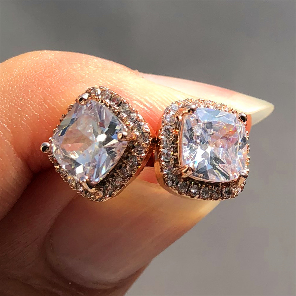 Luxury Female Simulated Diamond Fashion 925 Silver pink Yellow White Vintage Double Stud Earrings For Women