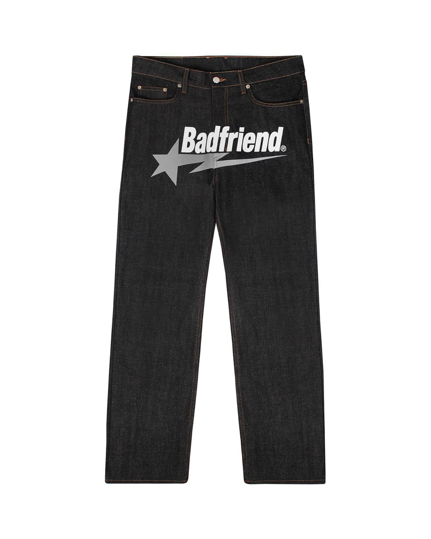 Mens Jeans Y2k Hip Hop Badfriend Letter Printing Baggy Pants Harajuku Fashion Punk Rock Wide Foot Trousers Streetwear 230322ve3q