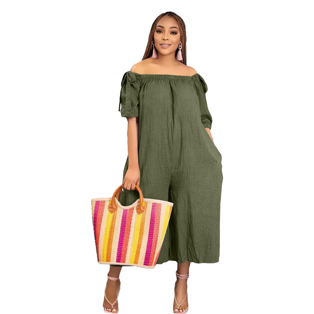 2023 Designer Summer Loose Jumpsuits Plus size 3XL Women Short Sleeve Slash Neck Rompers Fashion Solid Capris One Piece Overalls Bulk Wholesale Clothe