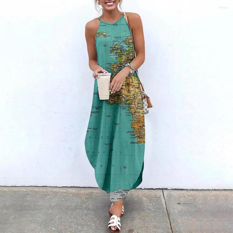 Casual Dresses Map Summer Women's Halter Neck Suspender Skirt Under The Slit Long Print Dress
Casual Dresses Map Summer Women's Halter Neck Suspender Skirt Under The Slit Long Print Dress