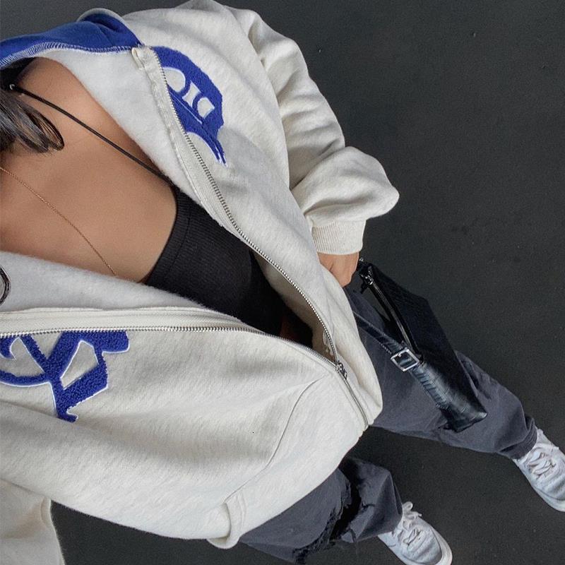 Womens Hoodies Sweatshirts Harajuku Zip Up Women Y2k Letter Print Oversized Hip Hop Grunge Goth Winter Hooded Jackets Coat Streetwear 230323