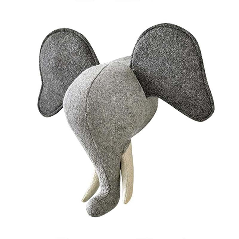 Wall Decor Cute Elephant Plush Stuffed Dolls Wall Mount Animal Head for Kids Room Decor Toy Dog Horse Rhino Buffalo Kids Room Birthday Gift 230323