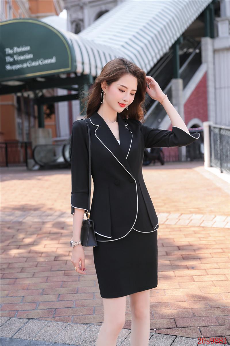 Two Piece Dress Female Black Blazer Women Bsiness Suits With Skirt And Jacket Sets Office Ladies Work Wear Clothes Half SleeveTwo