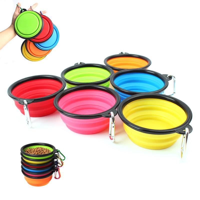 Pet Dog Bowls Folding Portable Dog Food Container Silicone Pet Bowl Puppy Collapsible Bowls Pet Feeding Bowls with Climbing Buckle dh5783