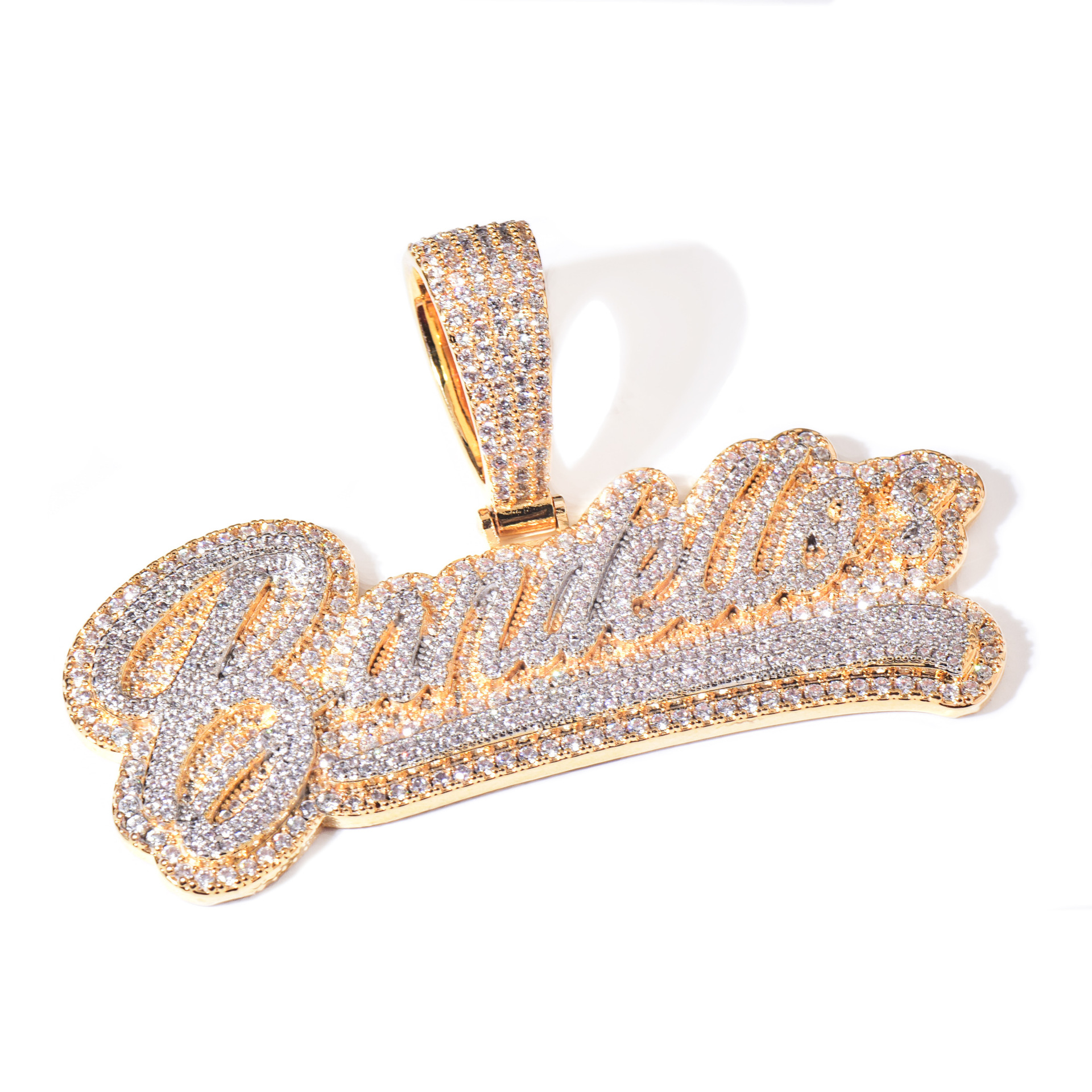 moissanite Charming Men Women DIY Custom Name Letter Necklace Gold Plated Bling CZ Cursive Letters Pendant With 3mm 24inch Rope Chain