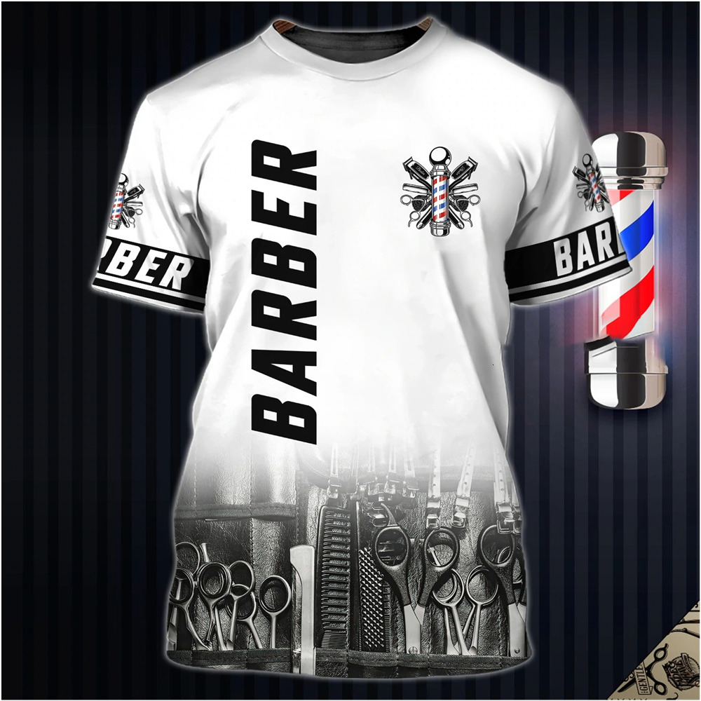 Mens Polos Barber Shop Shirt Mens TShirts 3D Printed Custom Mens Clothing ONeck Oversized Short Sleeve Tops Cool Punk Streetwear 230323