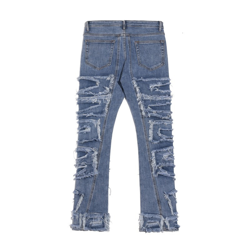 Mens Jeans Iins high street hiphop heavy industry destruction hole patch blue jeans Y2K trendy mens knife cut old trousers 230323