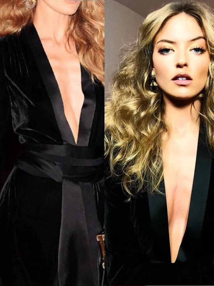 Women's Jumpsuits Rompers Runway Autumn Women Sexy Deep V Neck Long Jumpsuit Overalls Ladies Wide Leg Black Velvet Jumpsuit Romper With Belt 2303