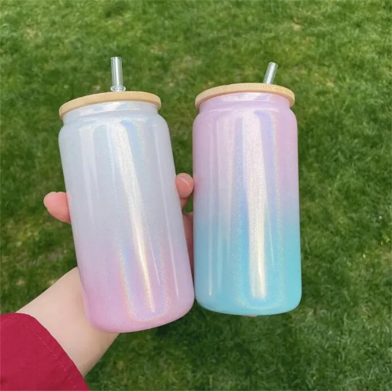 16oz Sublimation Glitter Glass Jar Gradient Beer Mugs Can Shaped Glass Cups Beer Can Glass Tumbler Drinking Glasses With Bamboo Lid And Reusable Straw fast, Purple
16oz Sublimation Glitter Glass Jar Gradient Beer Mugs Can Shaped Glass Cups Beer Can Glass Tumbler Drinking Glasses With Bamboo Lid And Reusable Straw fast, Purple