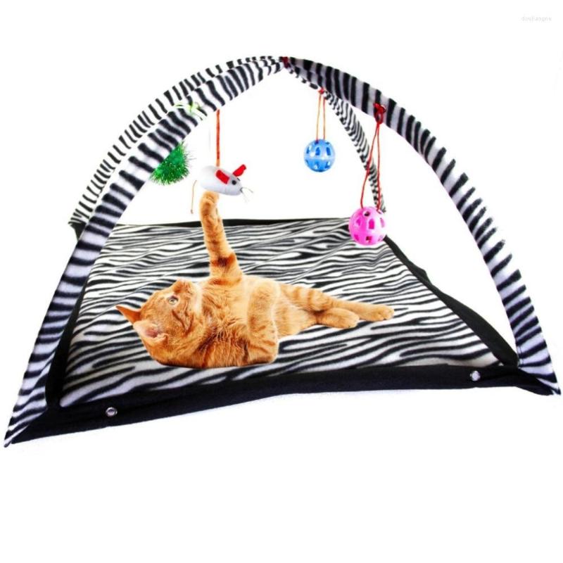 Cat Beds Funny Play Tent With Hanging Ball Toys Balls Bed Kitten Mat Exercise Activity Playing Blanket Portable Pet Supplies