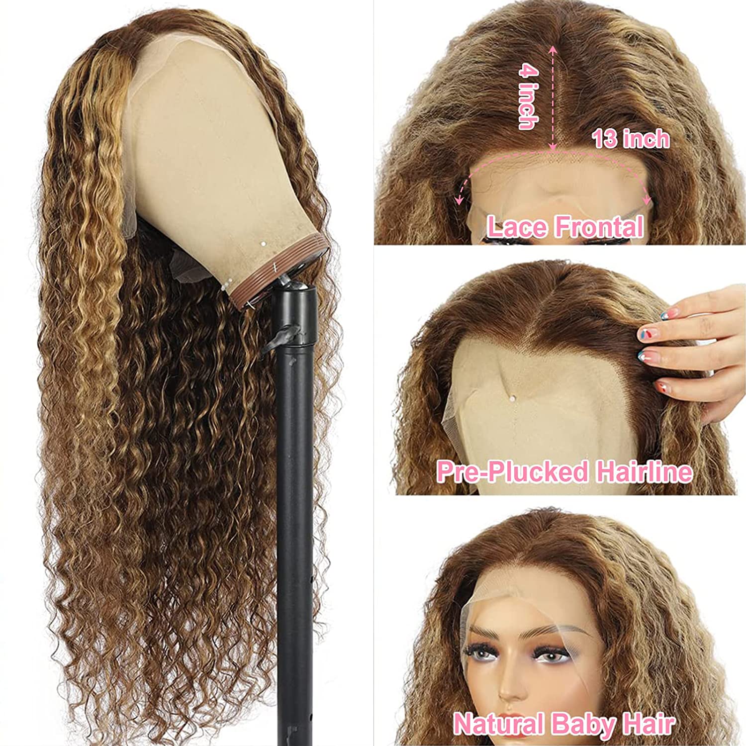 4/27 Highlight Wig Brazilian Water Wave Wig Highlight Lace Front Human Hair Wigs Honey Blonde Ombre Lace Front Wig Remy
