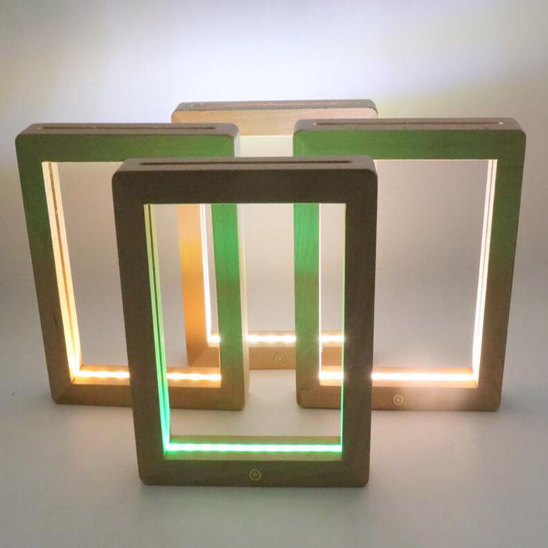 50Pcs Led Wooden Photo Frame Lamp USB Charge Table Night Light 3D Visual Image Bedroom Home Wedding Party Decoration Lighting