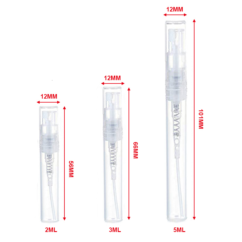 Perfume Bottle 100/200pcs 2/3/5ML Plastic Spray Bottle Small Cosmetic Packing Atomizer Perfume Bottles Atomizing Spray Liquid Container 230323