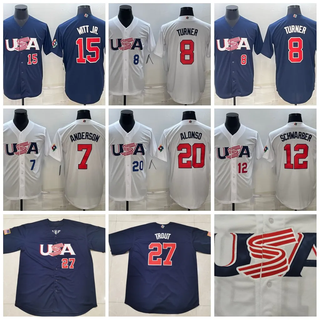 Stitched USA Baseball Jersey Mike Trout Bobby Witt Jr. Nolan Arenado Cortes Clayton Kershaw Realmuto Mookie Betts Trea Turner Cedric Mullins Schwarber Alonso Smith, Style2
Stitched USA Baseball Jersey Mike Trout Bobby Witt Jr. Nolan Arenado Cortes Clayton Kershaw Realmuto Mookie Betts Trea Turner Cedric Mullins Schwarber Alonso Smith, Style2