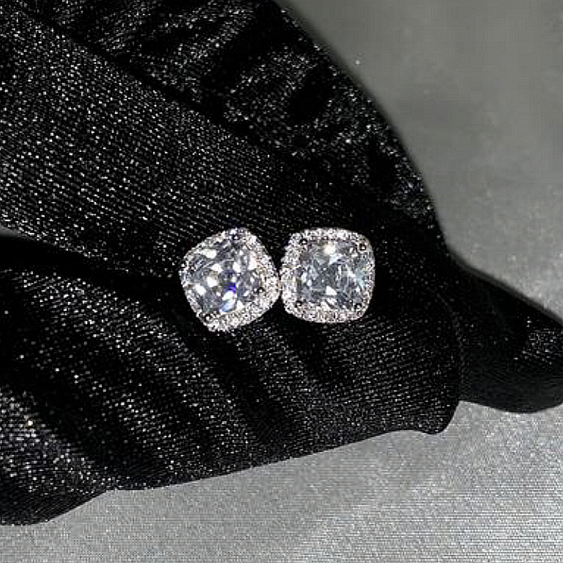 Luxury Female Simulated Diamond Fashion 925 Silver pink Yellow White Vintage Double Stud Earrings For Women