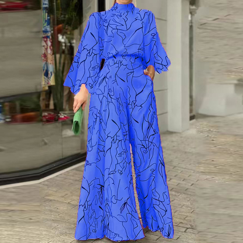 Women's Jumpsuits Rompers Autumn Winter Abstract Print Romper Elegant Women High Street Loose Jumpsuit Ladies Fashion Pocket Wide-Leg Pants Plays