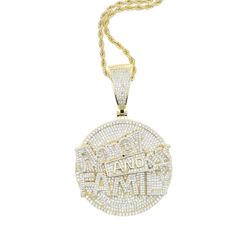 Men Women Hip Hop Round Pendant Necklace with Rope Chain Iced Out Bling 5A Cubic Zirconia Necklaces Fashion Charm Jewelry