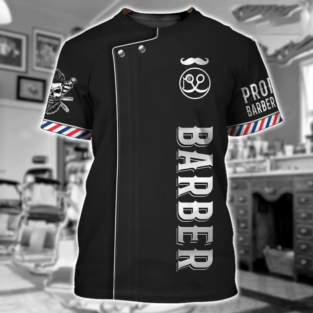 Mens Polos Barber Shop Shirt Mens TShirts 3D Printed Custom Mens Clothing ONeck Oversized Short Sleeve Tops Cool Punk Streetwear 230323