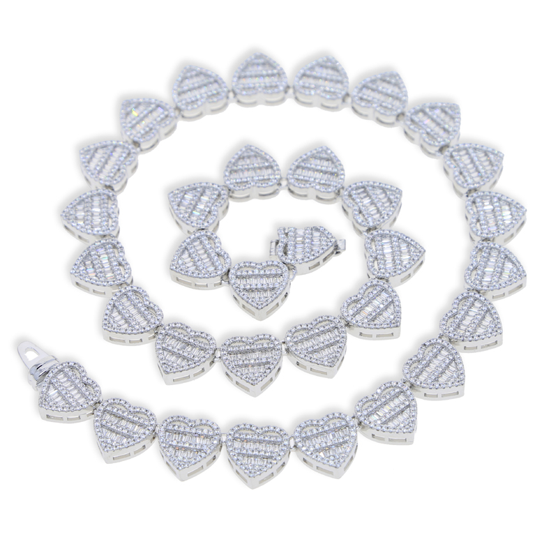 New Lovely Bling Cz Heart Necklace Full Paved Iced Out Cubic Zirconia Link Chain Luxury Jewelry Engagement Gift for Women