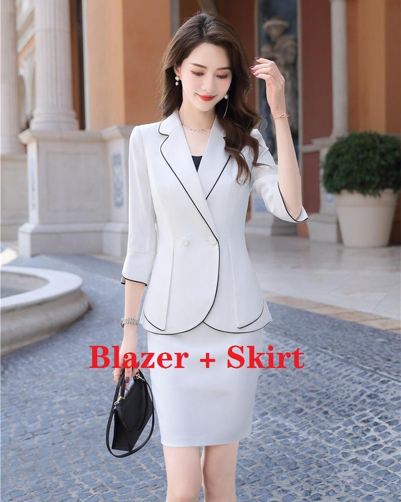 Two Piece Dress Female Black Blazer Women Bsiness Suits With Skirt And Jacket Sets Office Ladies Work Wear Clothes Half SleeveTwo