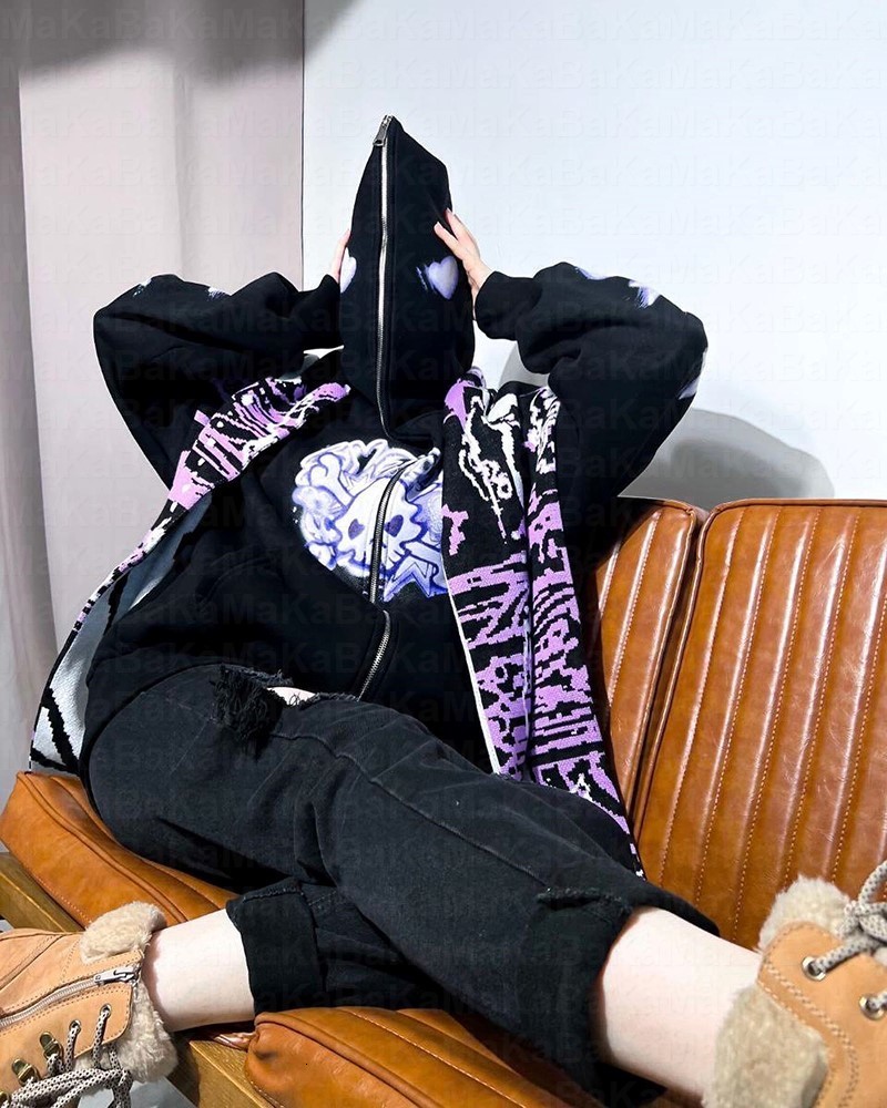Womens Hoodies Sweatshirts Y2k Women Zip Up Streetwear Skeleton Printed Long Sleeve Gothic Punk Autumn Winter Jackets 230323
