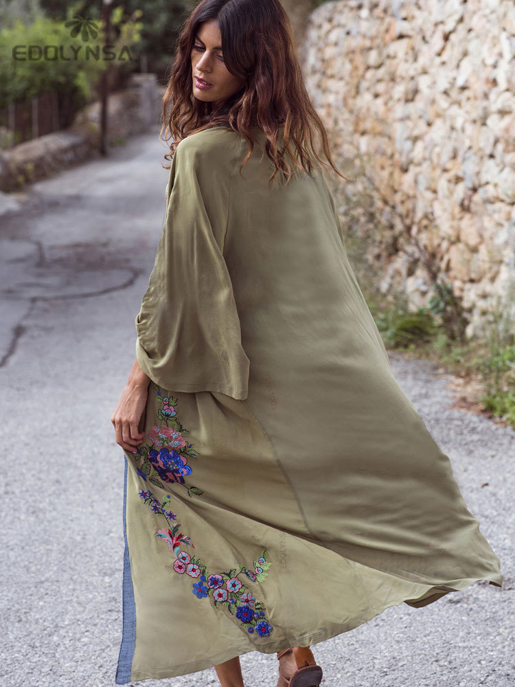 Women's Swimwear Embroidery Kaftan Beach Tunic Beach Cover up Saida de Praia Swimsuit Women Bikini cover up Pareo Sarong Beachwear Q882 230323