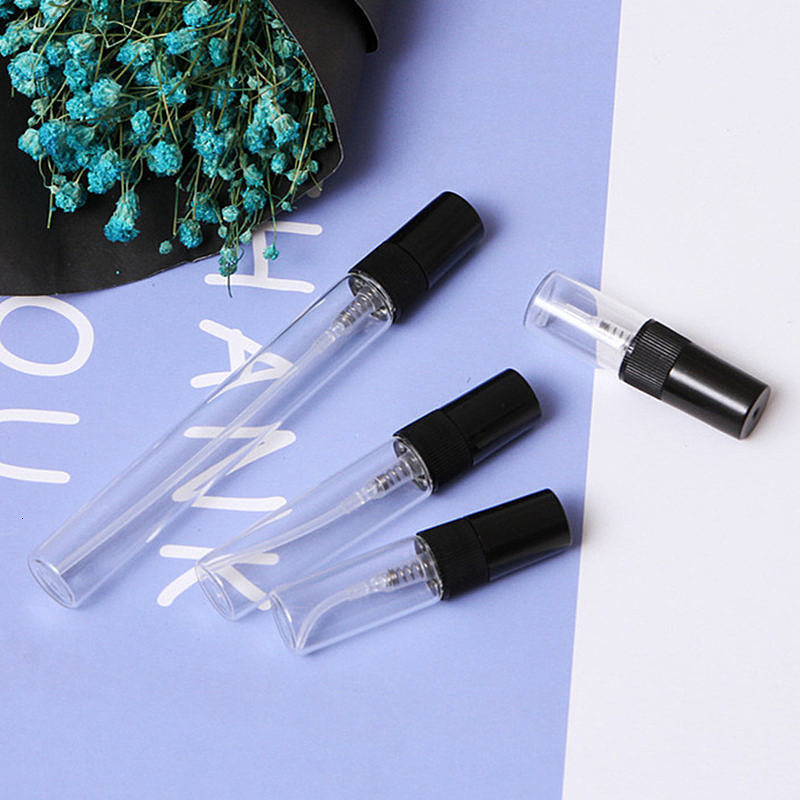 Perfume Bottle 50pcs 2ml 3ml 5ml 7ml 10ml Portable Clear Glass refillable Perfume Bottle With Spray Empty Parfum Cosmetic Vials With Atomizer 230323