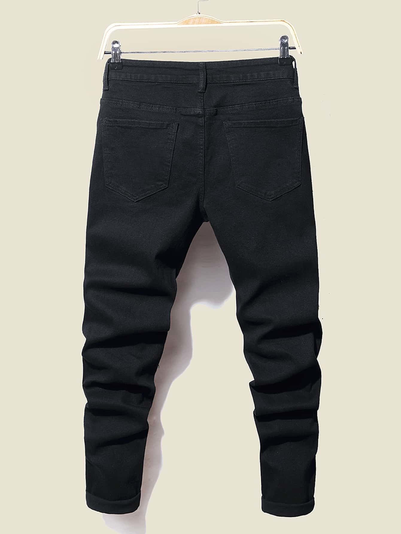 Mens Jeans Men Stretchy Ripped Skinny Biker Embroidery Cartoon Print Jeans Destroyed Hole Slim Fit Denim High Quality Hip Hop Black Jeans 230323