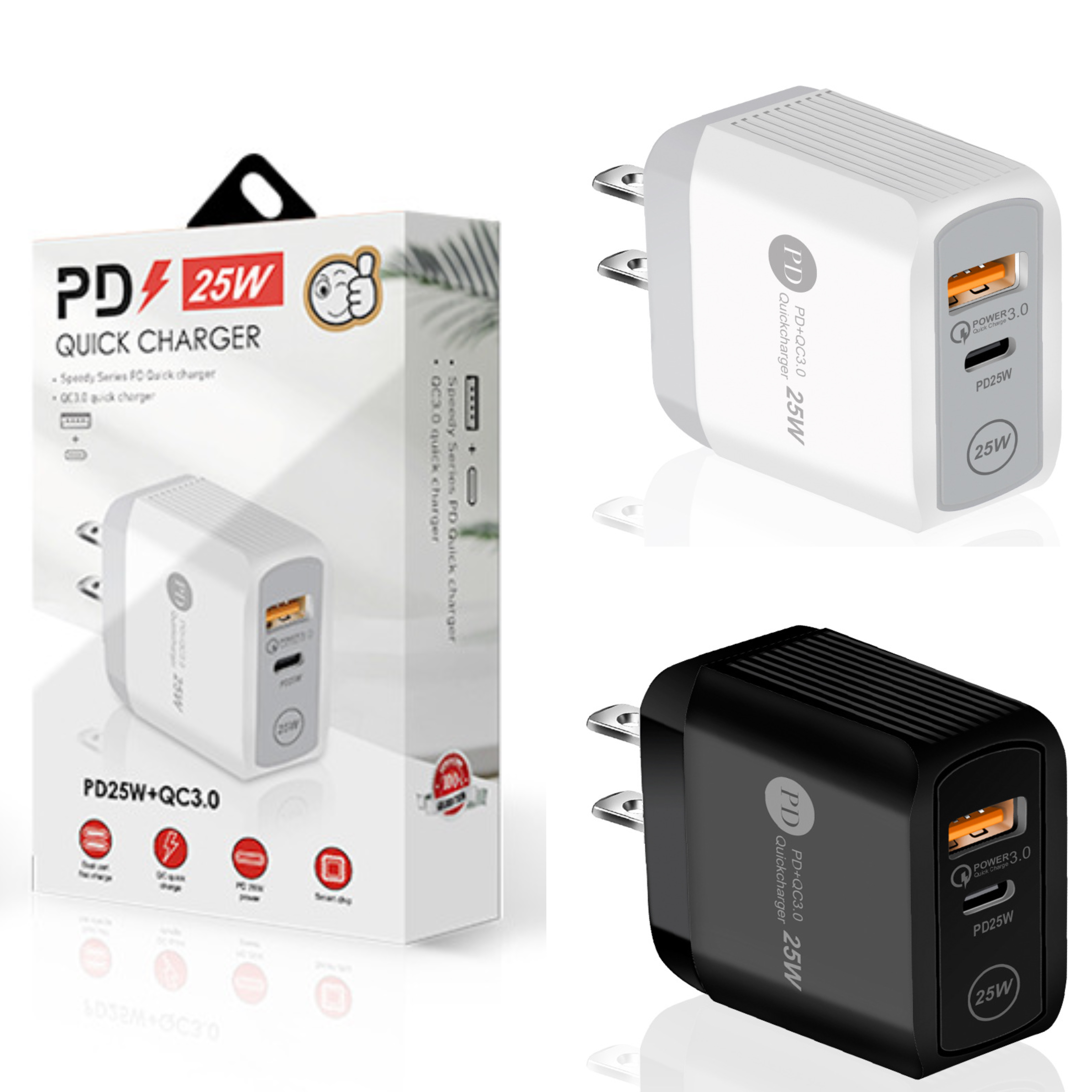 AC Quick Charge QC3.0 PD Charger 25w USB Type C Mobile Phone Wall Charger Adapter For iPhone Samsung EU UK US Plug Dual Ports Fast Charger with box
AC Quick Charge QC3.0 PD Charger 25w USB Type C Mobile Phone Wall Charger Adapter For iPhone Samsung EU UK US Plug Dual Ports Fast Charger with box