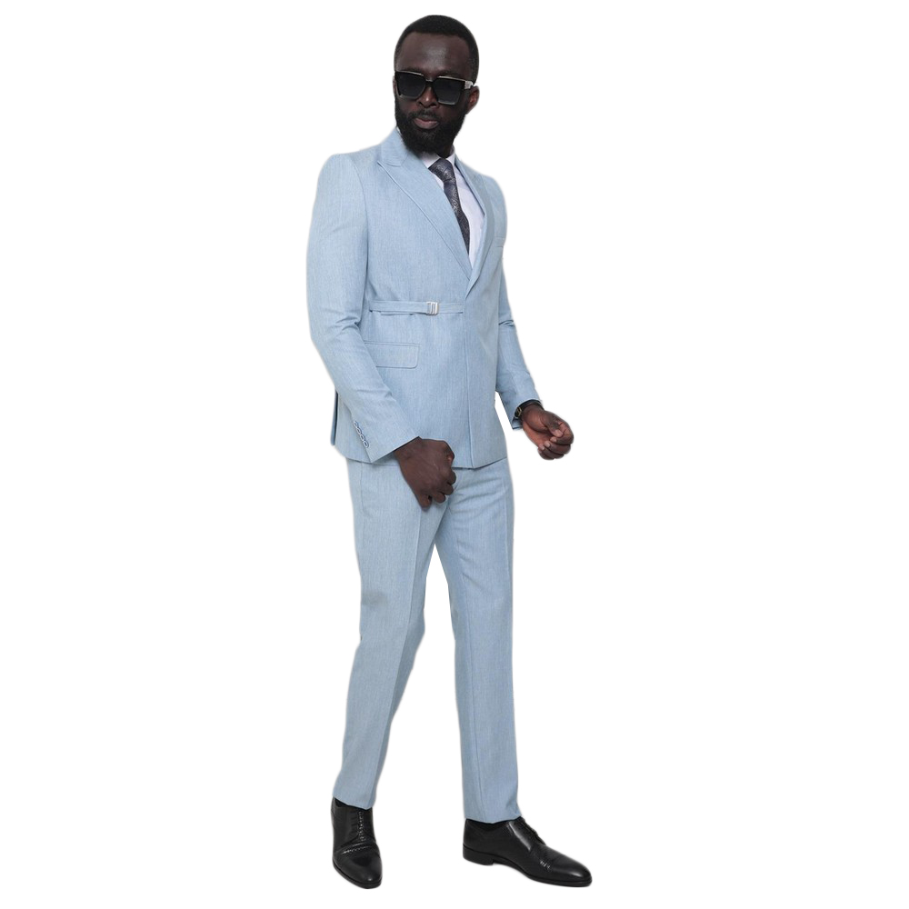 Light Blue Men Wedding Tuxedos Peaked Breasted Mens Business Coat Formal Party Wear Jacket Pants Suits 2 Pieces