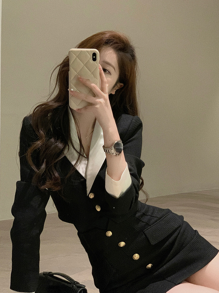 Two Piece Dress Black Y2k Mini Skirt Set Women Casual Korean 2 Piece Dress Set Crop Tops Jacket Tops Short Skirts Elegant Suit Autumn 230323