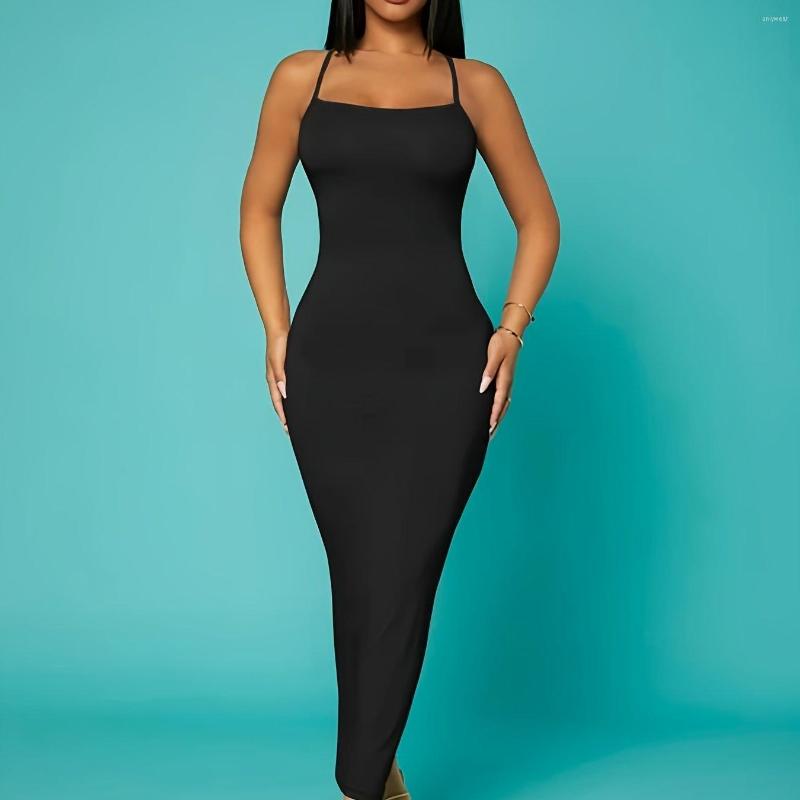 Casual Dresses Women's Skinny Sleeveless Dress Stretchy Solid Backless Mini Strap Clothing