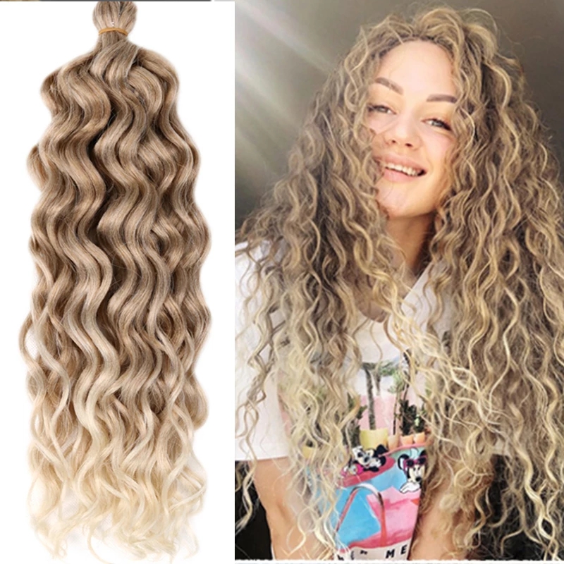 

Ocean Wave Braiding Hair Extensions Crochet Braids Synthetic Hair Hawaii Afro Curl Ombre Curly Blonde Water Wavy Braid For Women, T530/pink/grey