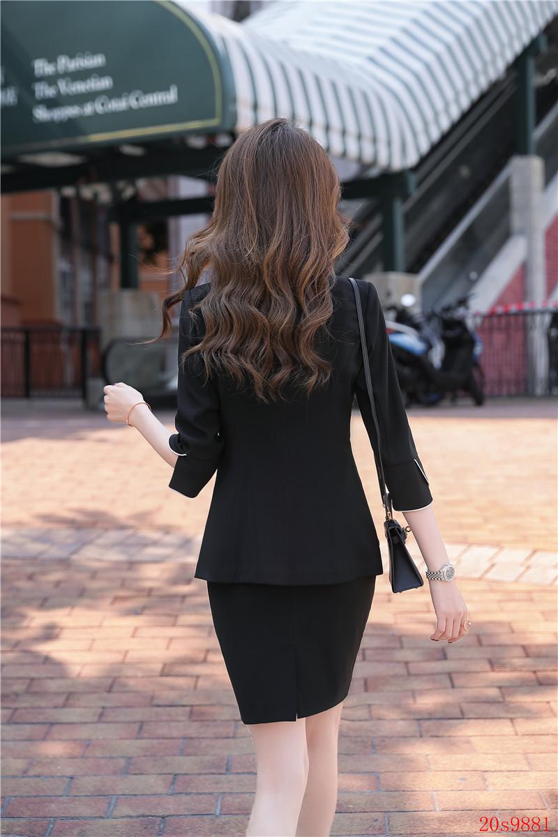 Two Piece Dress Female Black Blazer Women Bsiness Suits With Skirt And Jacket Sets Office Ladies Work Wear Clothes Half SleeveTwo