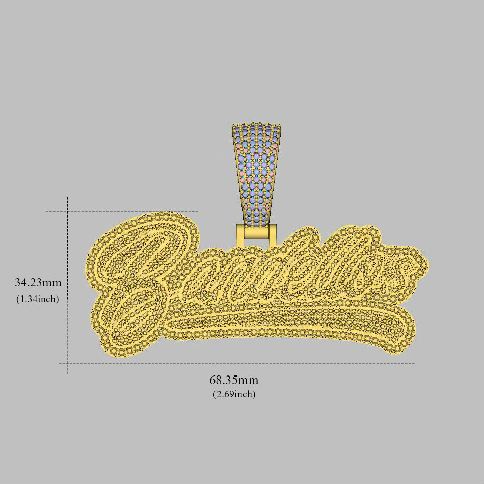 moissanite Charming Men Women DIY Custom Name Letter Necklace Gold Plated Bling CZ Cursive Letters Pendant With 3mm 24inch Rope Chain