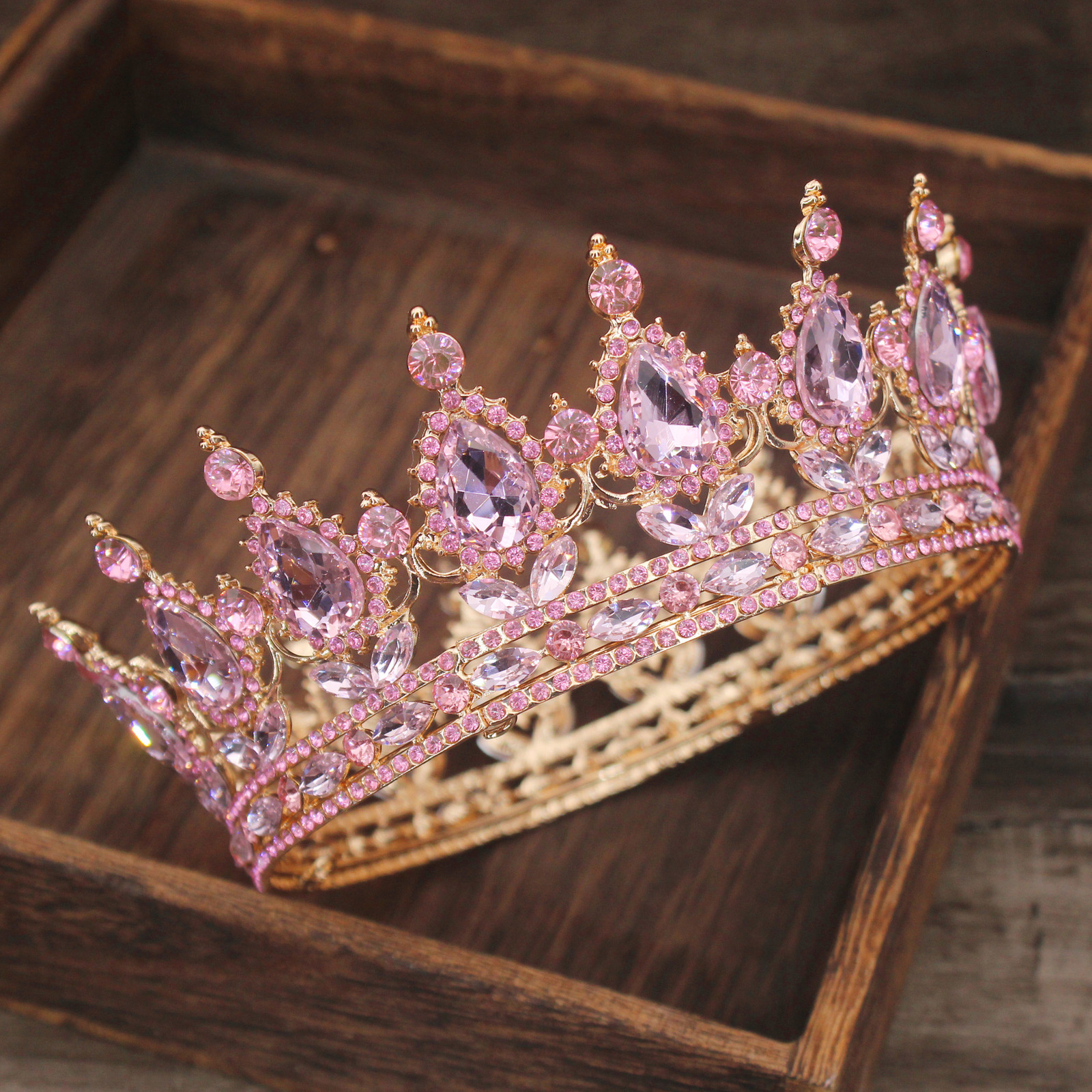 Wedding Hair Jewelry Pink Crystal Tiaras and Crowns Queen Princess Pageant Diadem Women Girl Hair Ornaments Bridal Wedding Hair Jewelry Accessories 23
