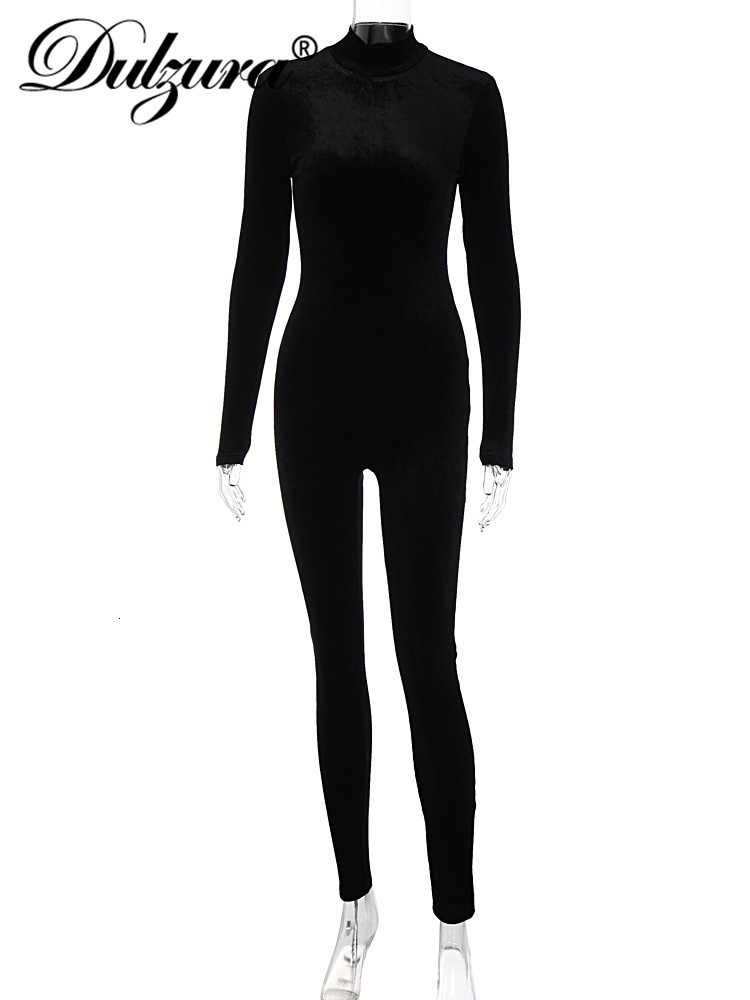 Women's Jumpsuits Rompers Dulzura Autumn Velvet Sexy Y2K Clothes Long Sleeve O-Neck Bodycon Skinny Zipper Jumpsuit Women Sporty Streetwear Romper