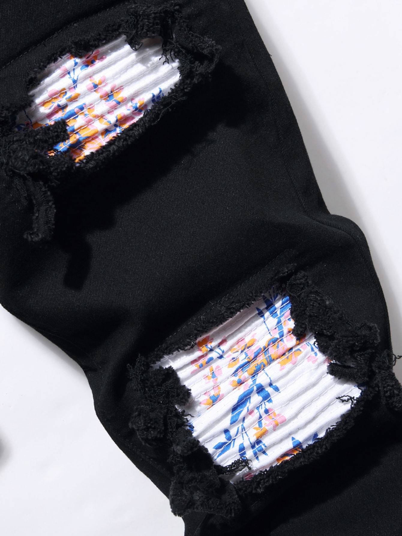 Mens Jeans Men Stretchy Ripped Skinny Biker Embroidery Cartoon Print Jeans Destroyed Hole Slim Fit Denim High Quality Hip Hop Black Jeans 230323