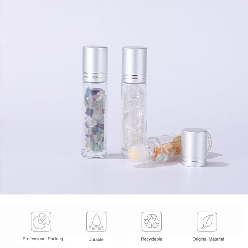 Perfume Bottle 10PCS Glass 10ml Refillable Roll On Bottles for Essential Oil Perfume Bottle Natural Stone Roller Ball Packaging Container Empty 230323
