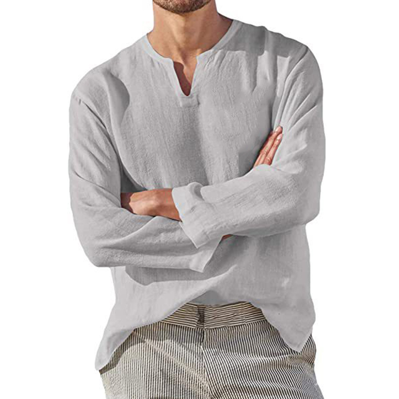 Mens TShirts Linen Shirt Men Brief Breathable Comfy Solid Color Long Sleeve Harajuku Casual Blouse Hawaiian Shirt Oversize Tops S5XL 230323